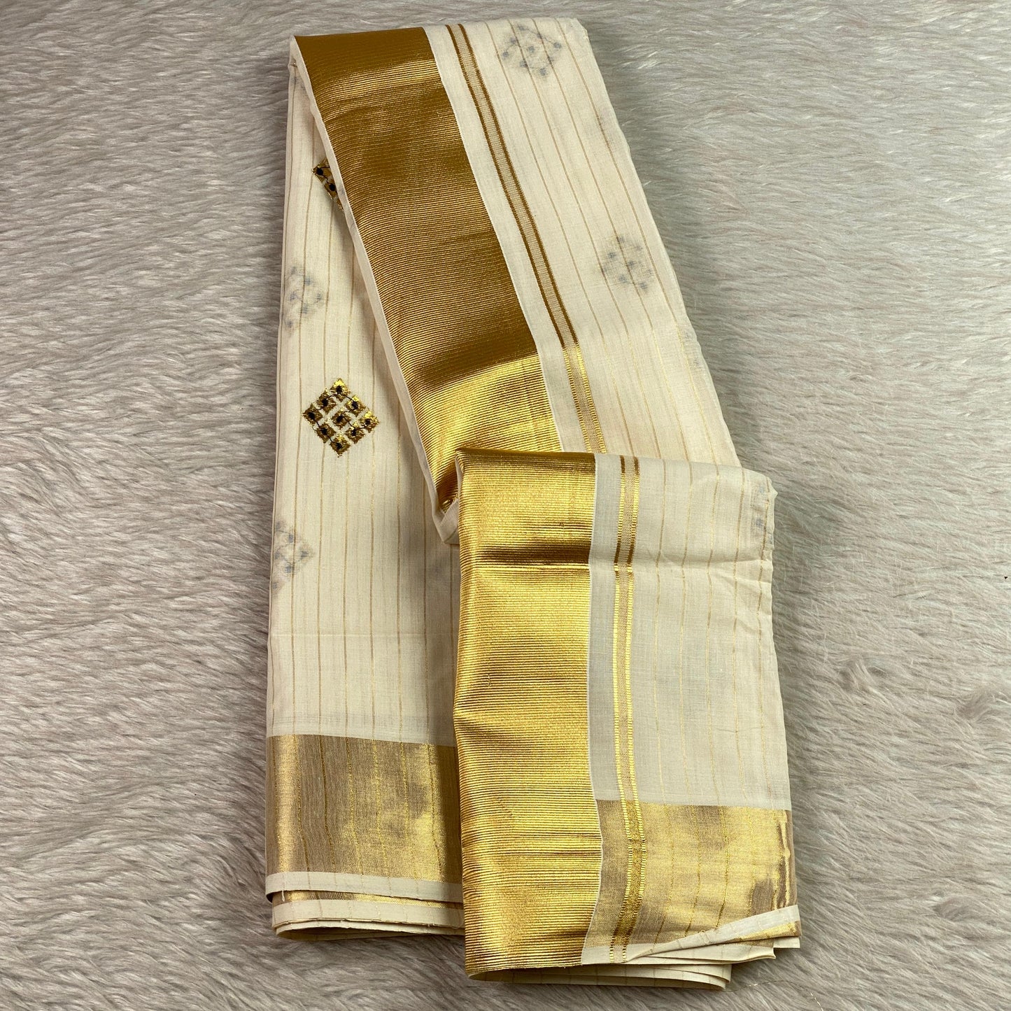 Meenam Royal Blue Kasavu Saree with Lines Golden Zari
