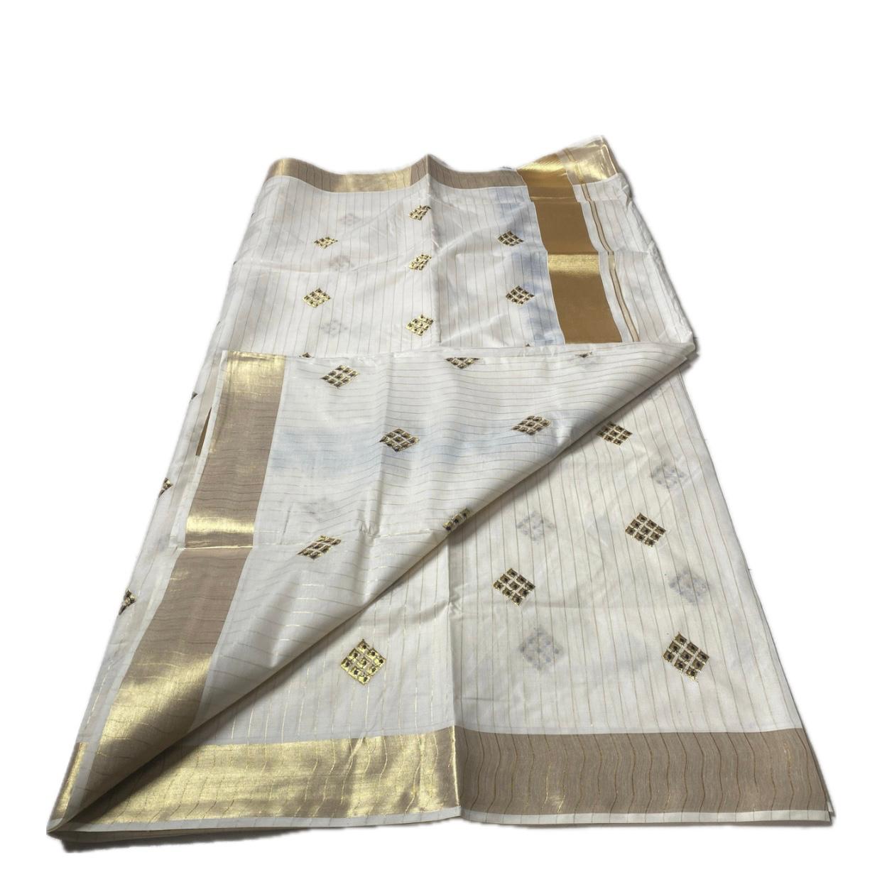 Meenam Royal Blue Kasavu Saree with Lines Golden Zari