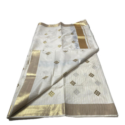 Meenam Royal Blue Kasavu Saree with Lines Golden Zari