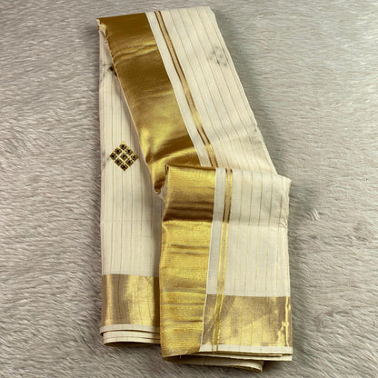 Meenam Maroon Kasavu Saree with line Golden Zari