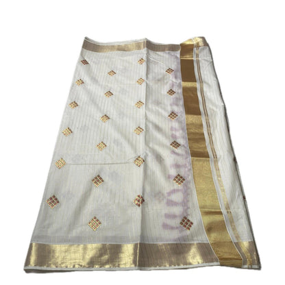Meenam Pink Kasavu Saree with lines Golden Zari