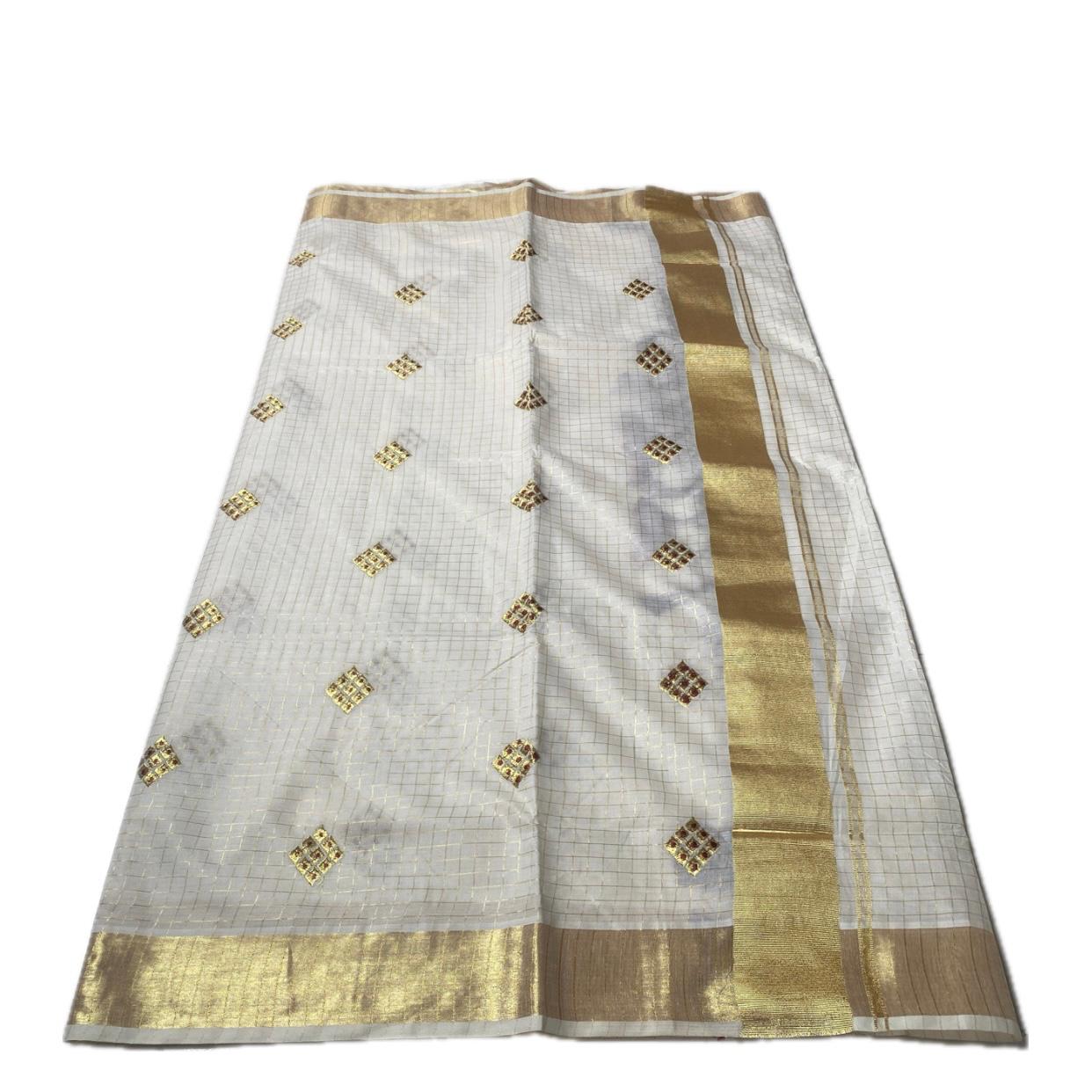 Meenam Maroon Kasavu Saree with Golden Checks Zari