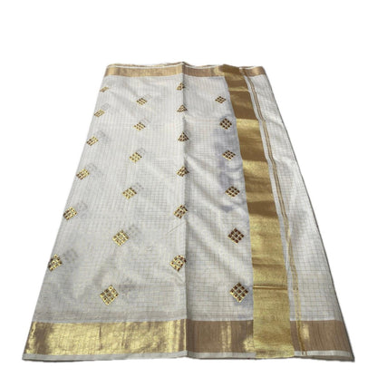 Meenam Maroon Kasavu Saree with Golden Checks Zari