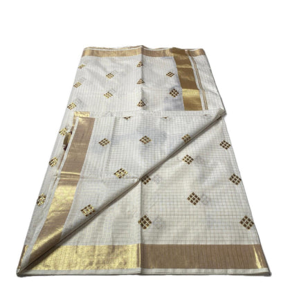 Meenam Maroon Kasavu Saree with Golden Checks Zari