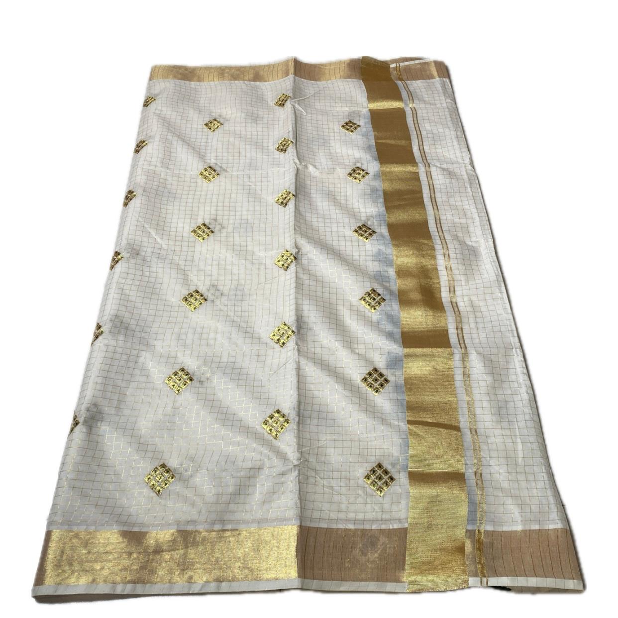 Meenam Royal Blue Kasavu Saree with Chekcks Golden Zari