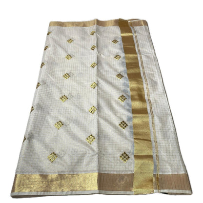 Meenam Royal Blue Kasavu Saree with Chekcks Golden Zari