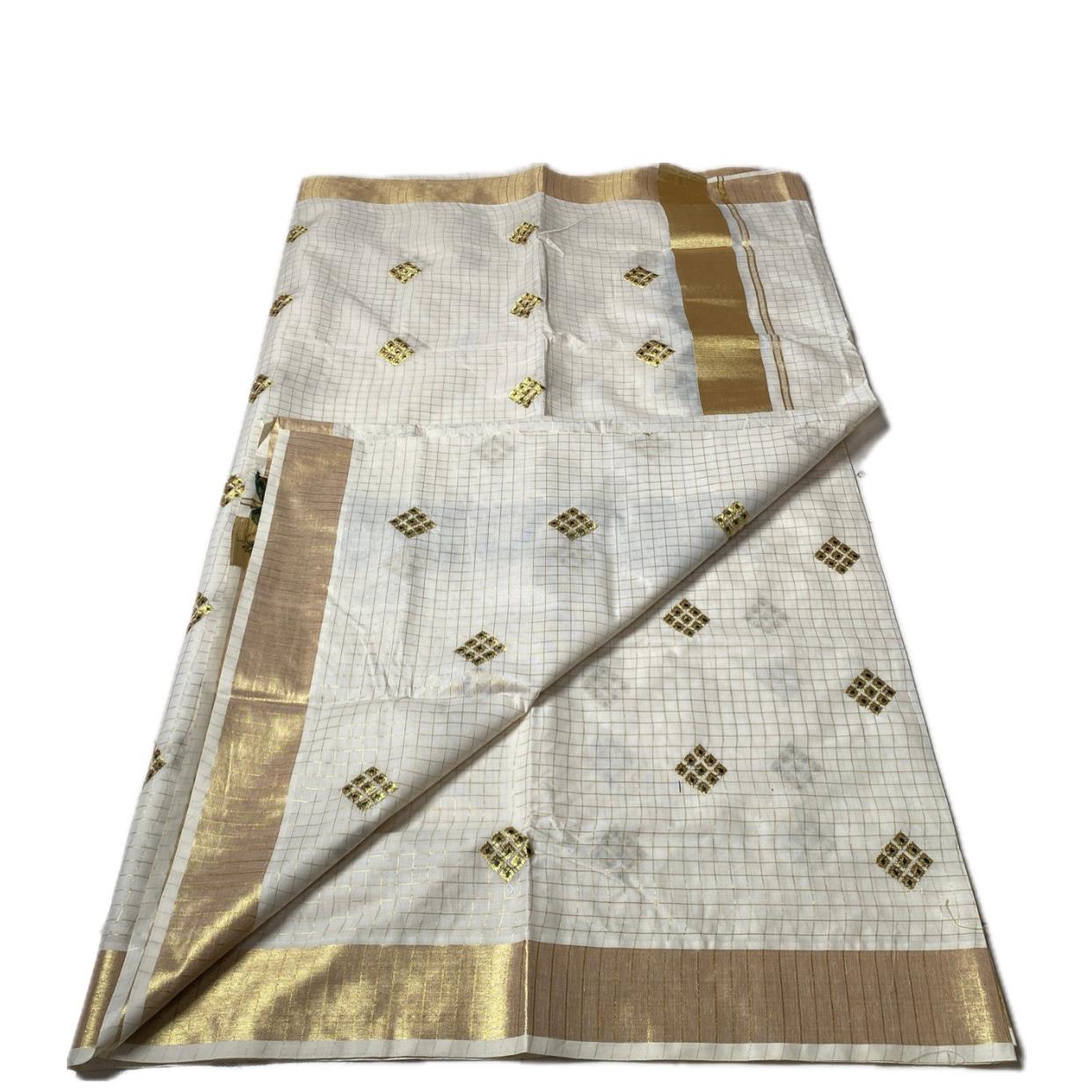 Meenam Green Kasavu Saree with Golden Checks Zari
