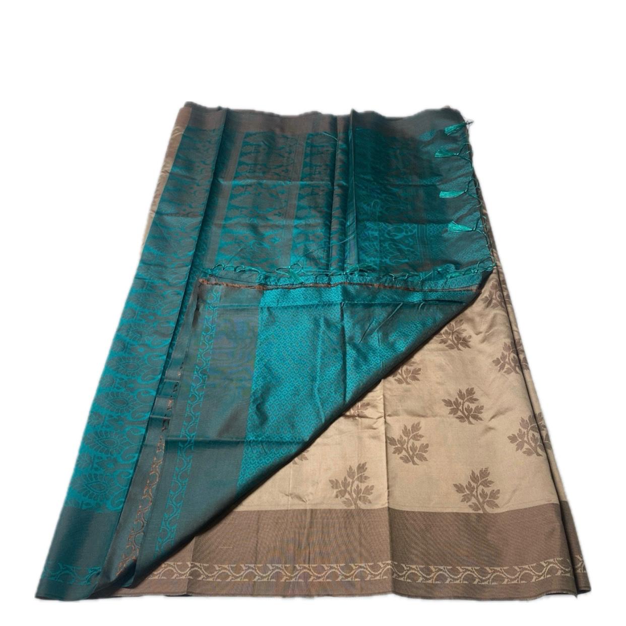 Theertha Soft Silk Saree Chikku with Green Border