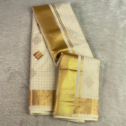 Meenam Pink Kasavu Saree with Golden Checks Zari
