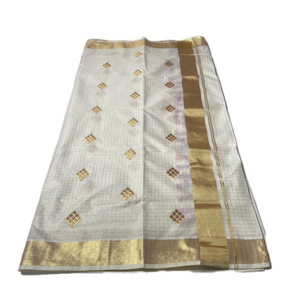 Meenam Pink Kasavu Saree with Golden Checks Zari