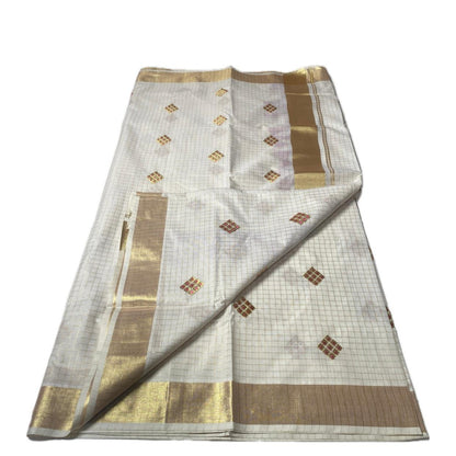 Meenam Pink Kasavu Saree with Golden Checks Zari