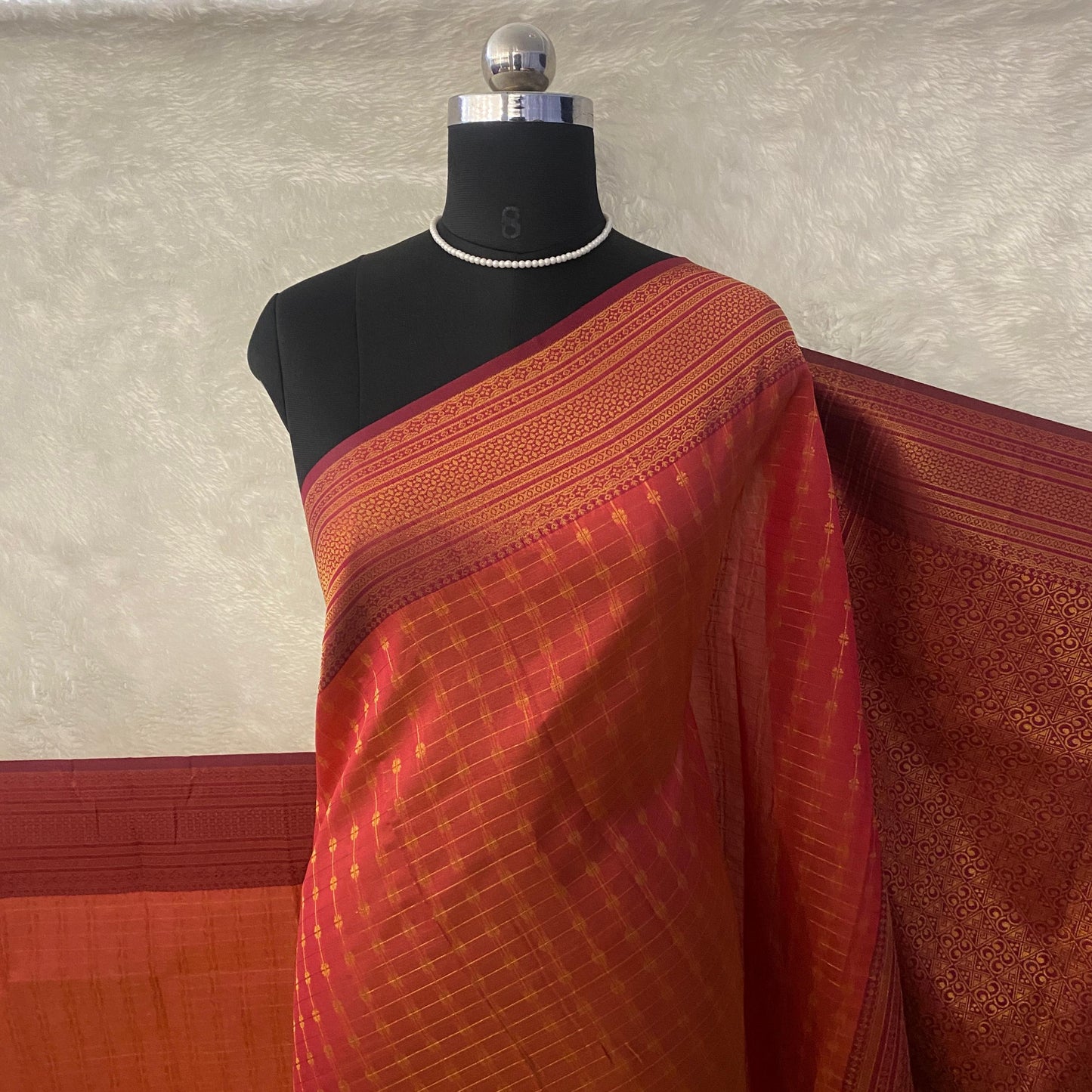 Zayna Orange with  Golden Floral Kasavu