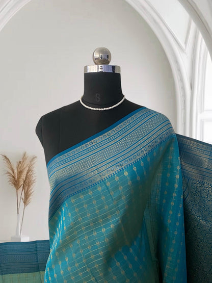 Zayna Blue with Golden Floral Kasavu