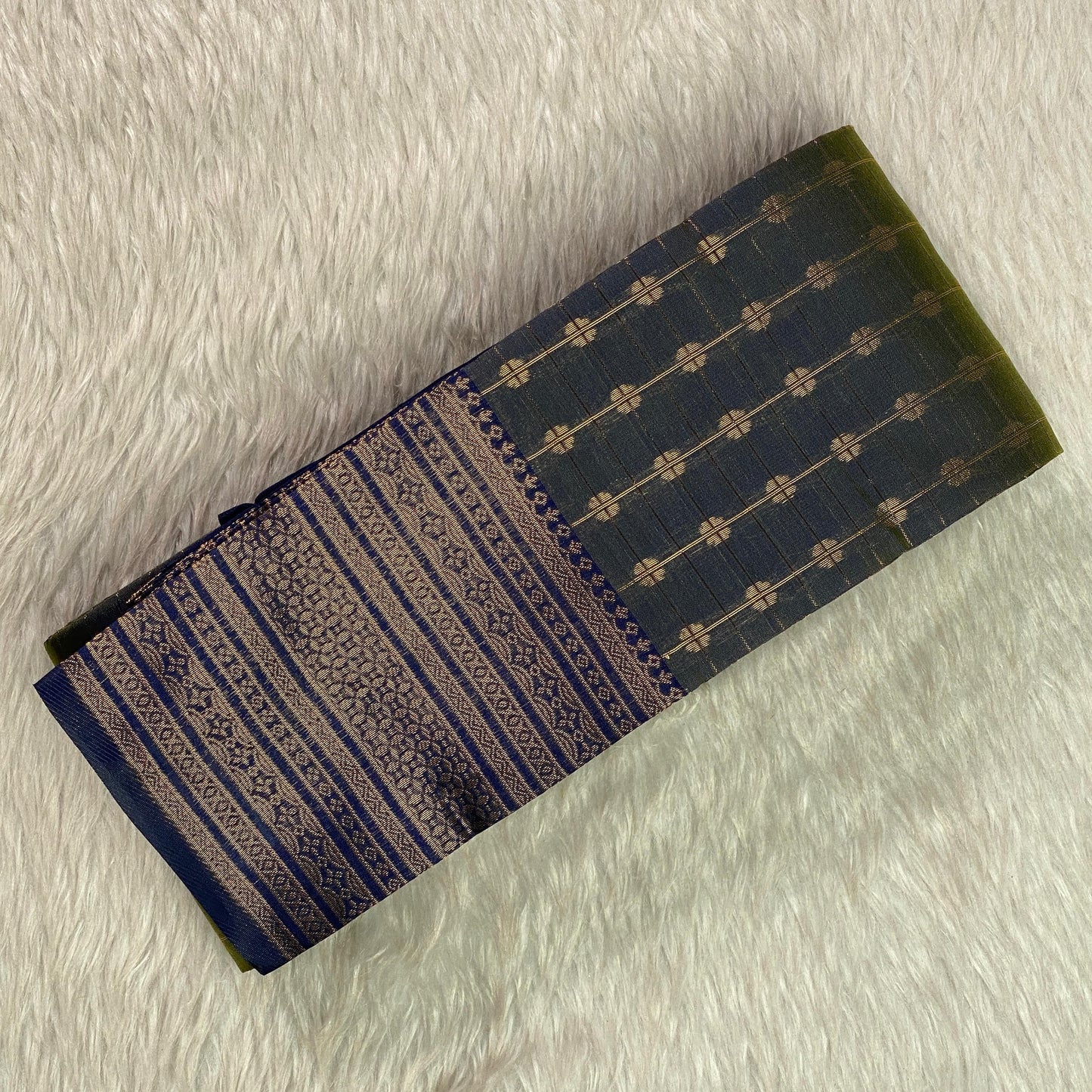 Zayna Navy Blue with Golden Floral Kasavu