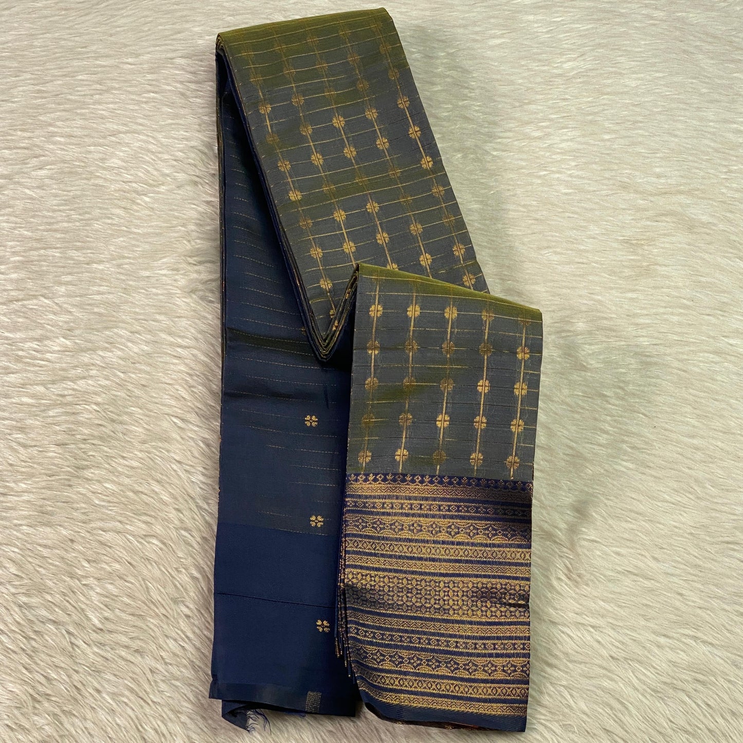 Zayna Navy Blue with Golden Floral Kasavu