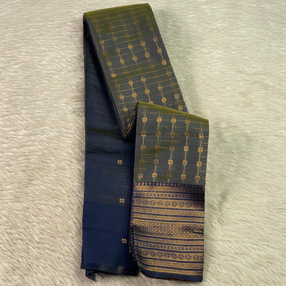 Zayna Navy Blue with Golden Floral Kasavu