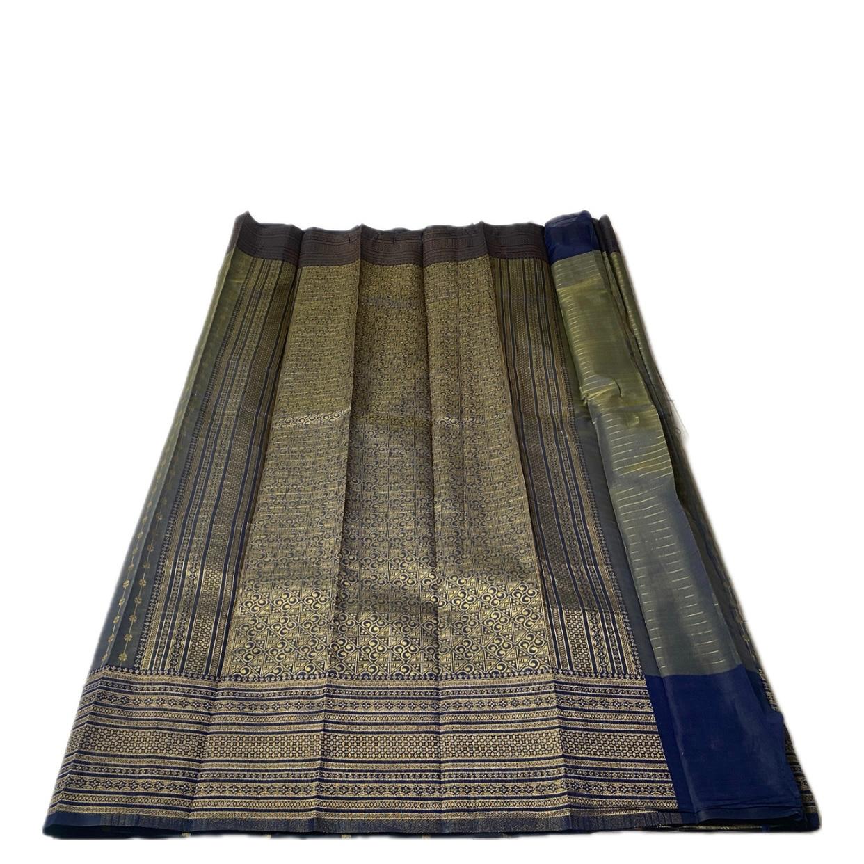 Zayna Navy Blue with Golden Floral Kasavu