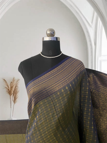 Zayna Navy Blue with Golden Floral Kasavu