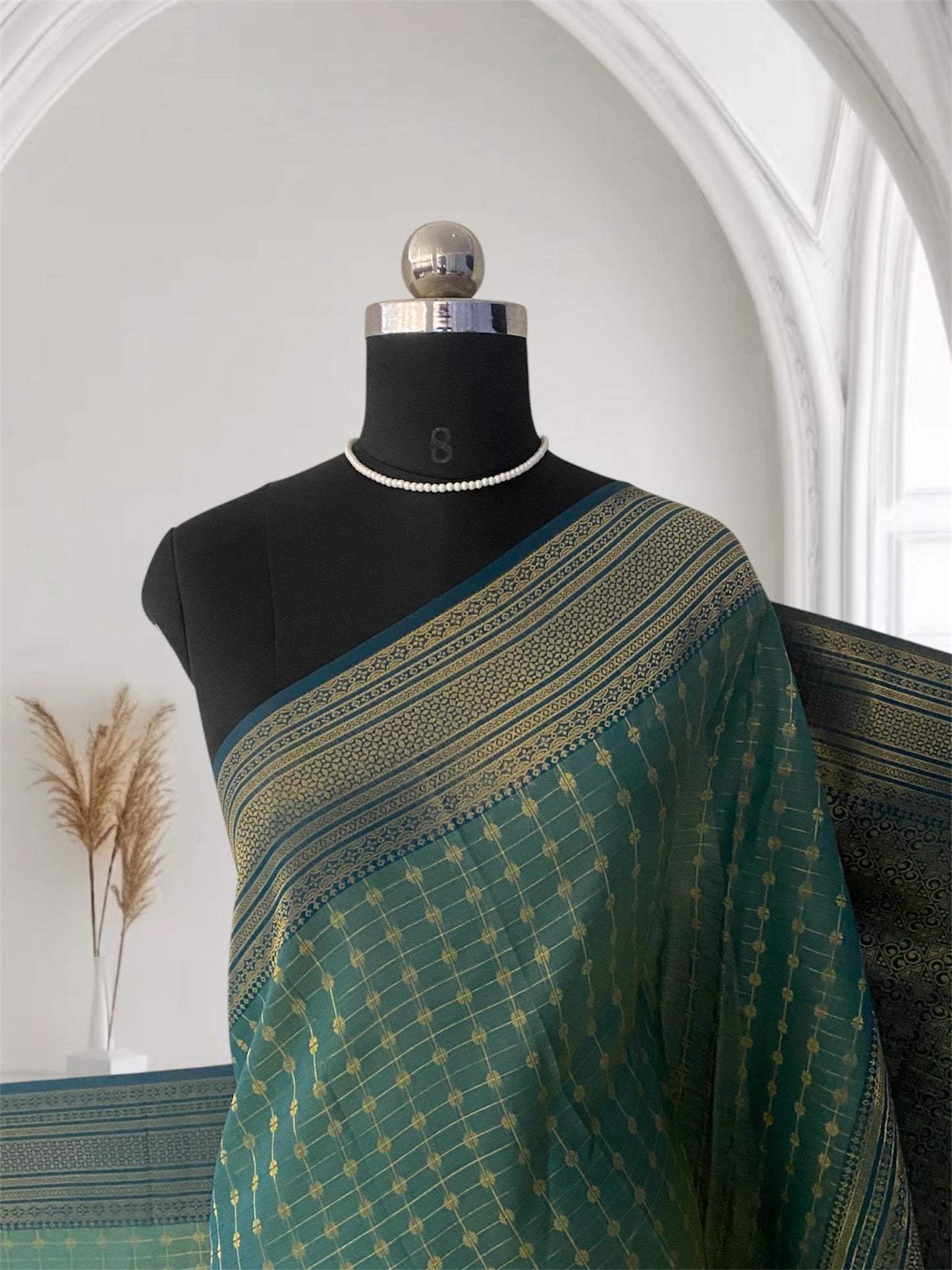 Zayna Peacock Blue with Golden Floral Kasavu