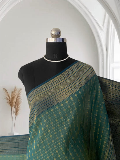 Zayna Peacock Blue with Golden Floral Kasavu