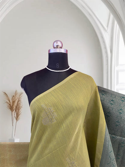 Shanmathi Floral Saree Olive Green