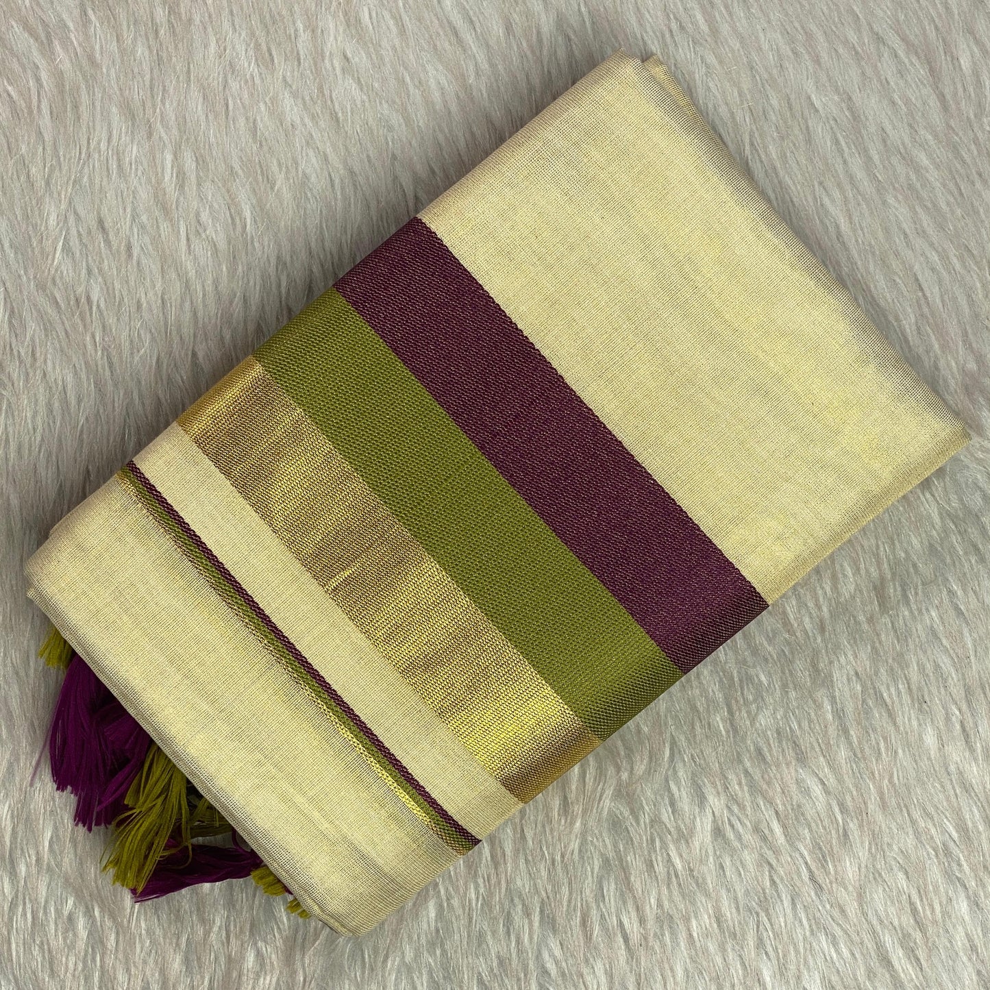 Kadali Set Mund with Purple and Green border
