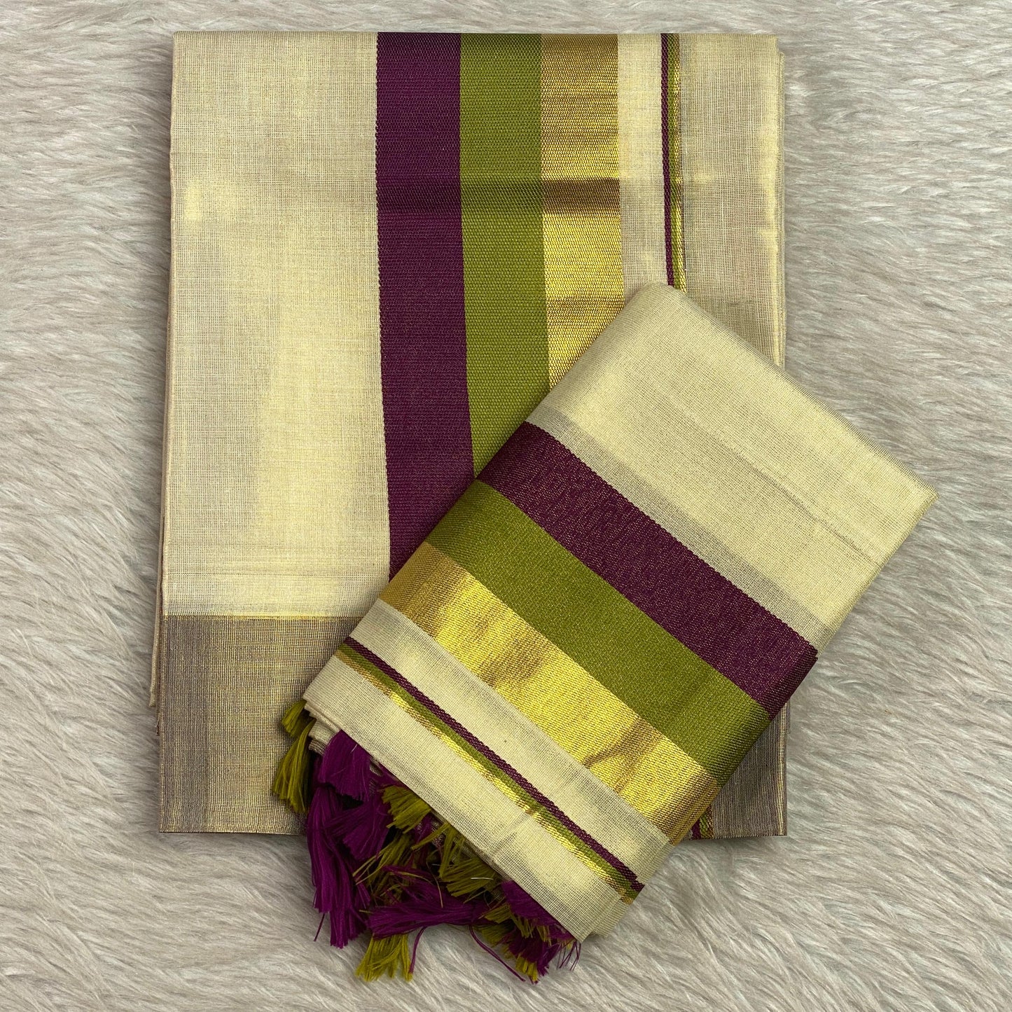 Kadali Set Mund with Purple and Green border