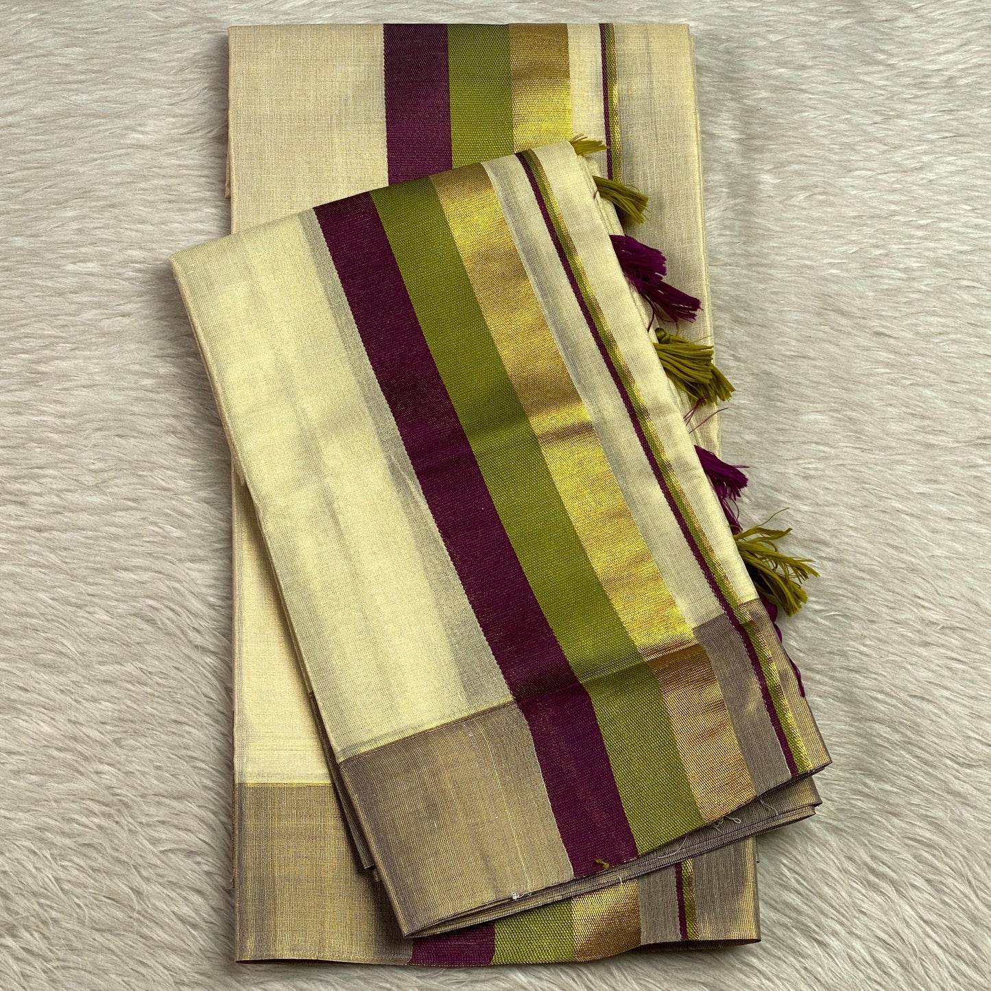 Kadali Set Mund with Purple and Green border