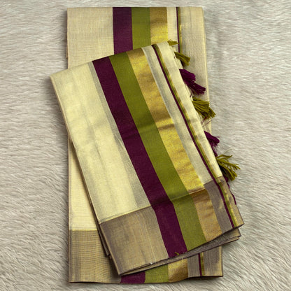 Kadali Set Mund with Purple and Green border