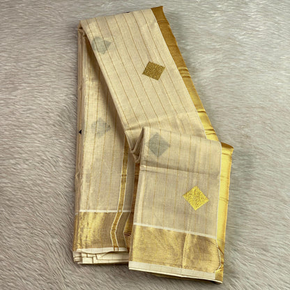 Mithunam Kerala Kasavu Saree with Golden Zari Lines Blue