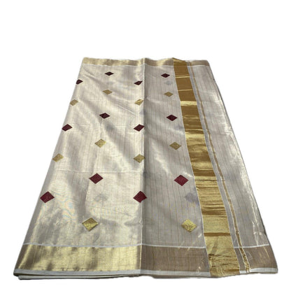 Mithunam Kerala Kasavu Saree with Golden Zari Lines Maroon