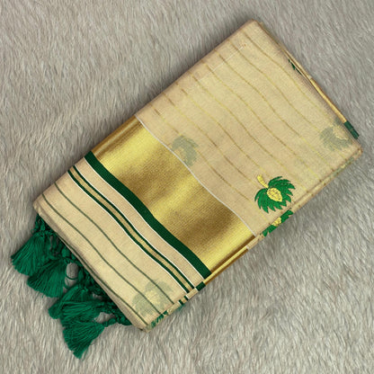 Medam Green  Floral Kasavu Tissue Saree