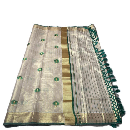 Medam Green  Floral Kasavu Tissue Saree