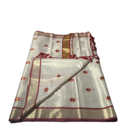 Medam Red  Floral Kasavu Tissue Saree