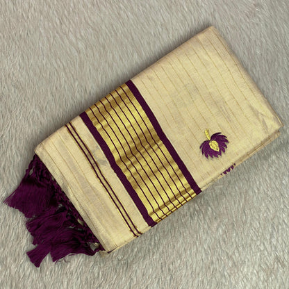 Medam Purple  Floral Kasavu Tissue Saree