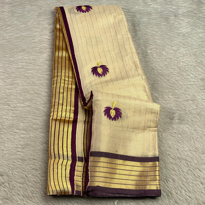Medam Purple  Floral Kasavu Tissue Saree