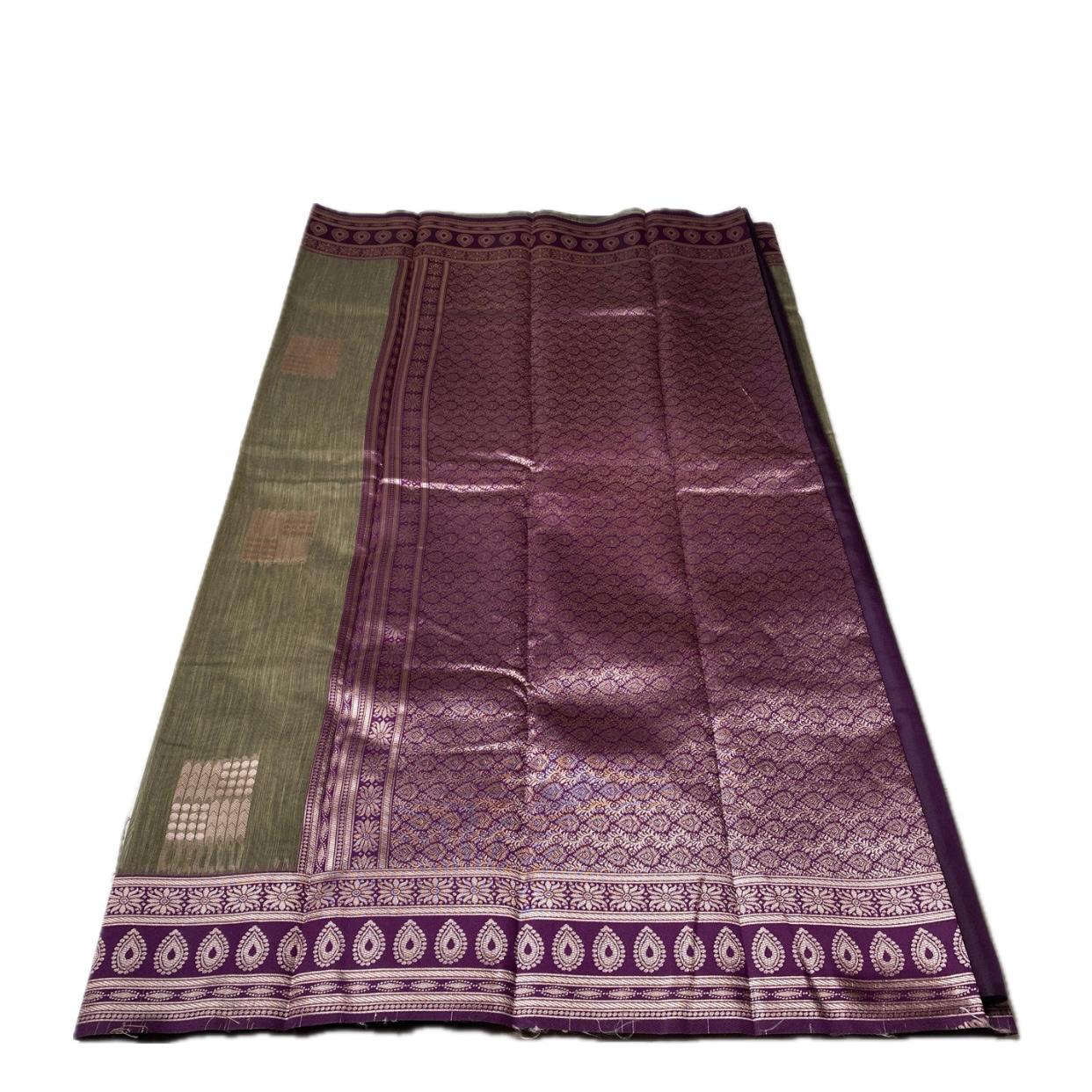 Shivakami Royal Olive & Wine Chanderi Cotton Silk Saree with Rich Silk Pallu