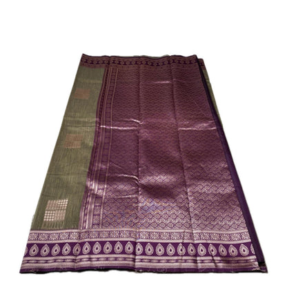 Shivakami Royal Olive & Wine Chanderi Cotton Silk Saree with Rich Silk Pallu