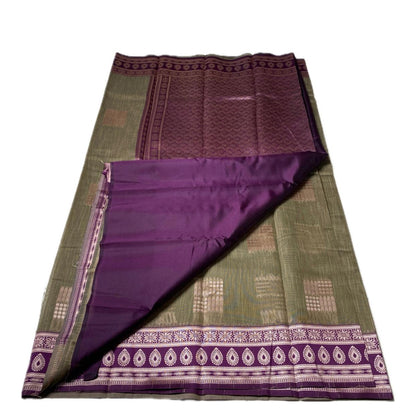 Shivakami Royal Olive & Wine Chanderi Cotton Silk Saree with Rich Silk Pallu