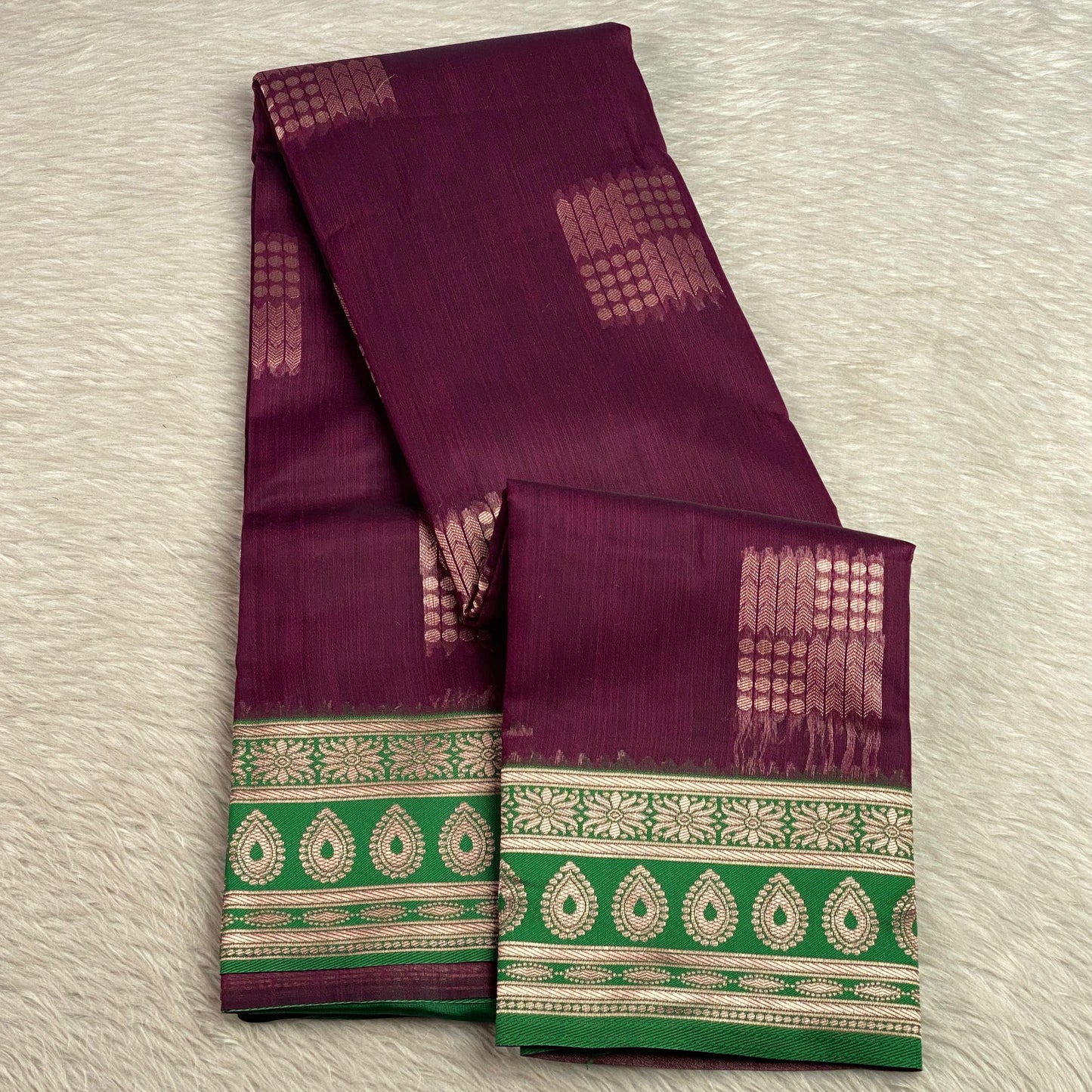 Shivakami Royal Purple & Green Chanderi Cotton Silk Saree with Rich Silk Pallu