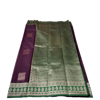 Shivakami Royal Purple & Green Chanderi Cotton Silk Saree with Rich Silk Pallu