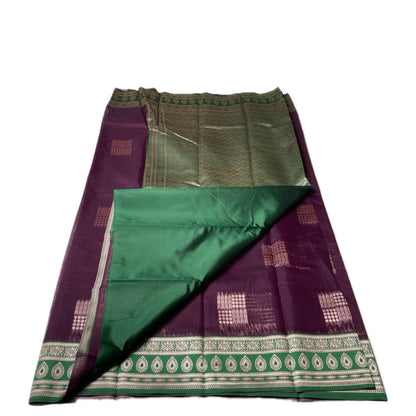 Shivakami Royal Purple & Green Chanderi Cotton Silk Saree with Rich Silk Pallu