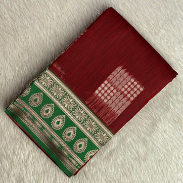 Shivakami Maroon & Green Chanderi Cotton Silk Saree with Rich Silk Pallu