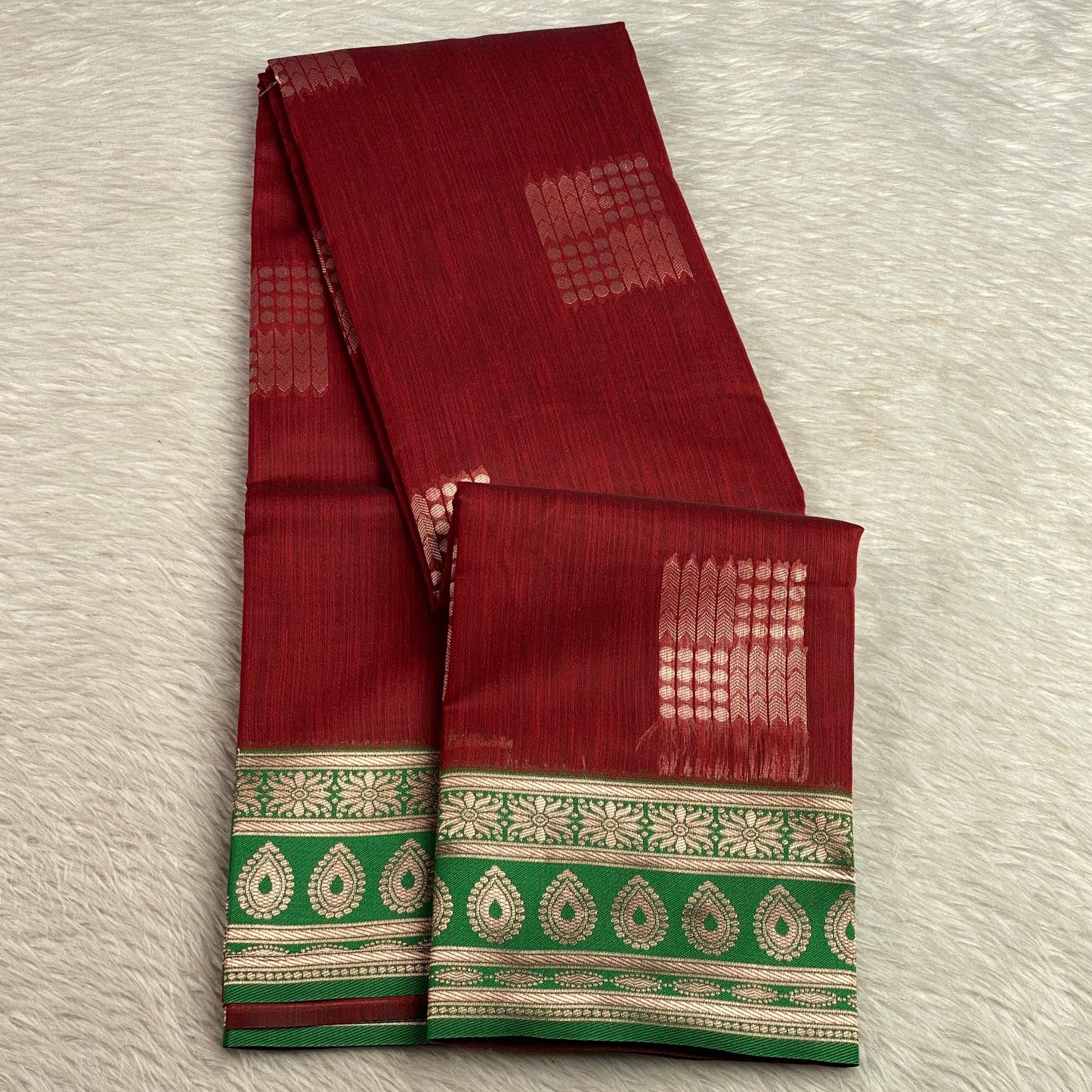 Shivakami Maroon & Green Chanderi Cotton Silk Saree with Rich Silk Pallu
