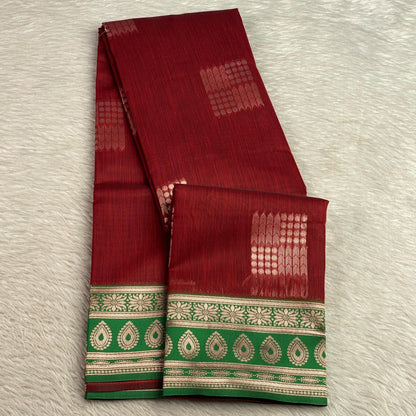 Shivakami Maroon & Green Chanderi Cotton Silk Saree with Rich Silk Pallu
