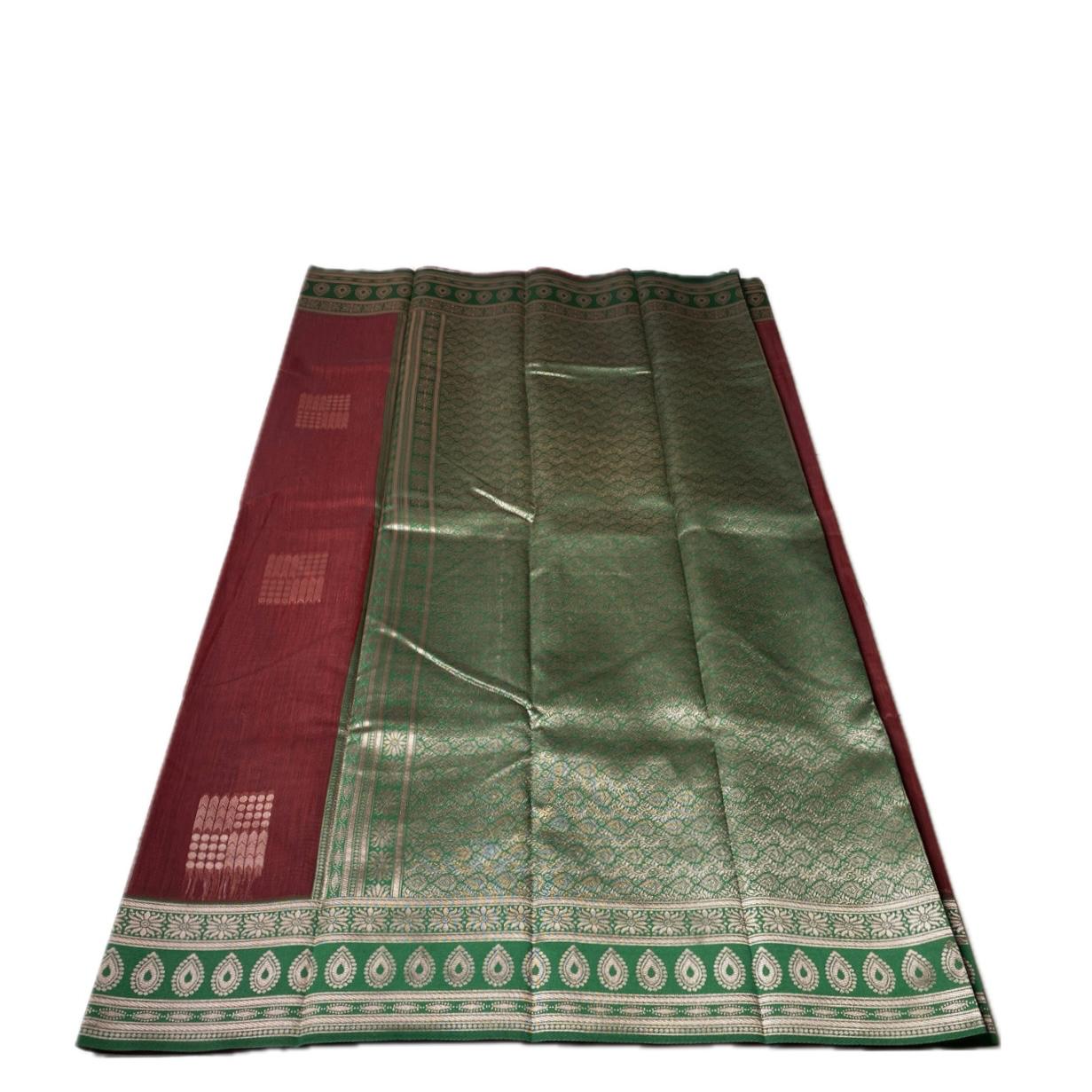 Shivakami Maroon & Green Chanderi Cotton Silk Saree with Rich Silk Pallu