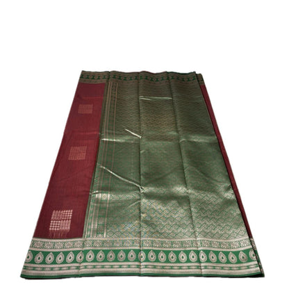 Shivakami Maroon & Green Chanderi Cotton Silk Saree with Rich Silk Pallu