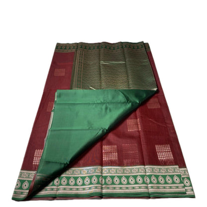 Shivakami Maroon & Green Chanderi Cotton Silk Saree with Rich Silk Pallu