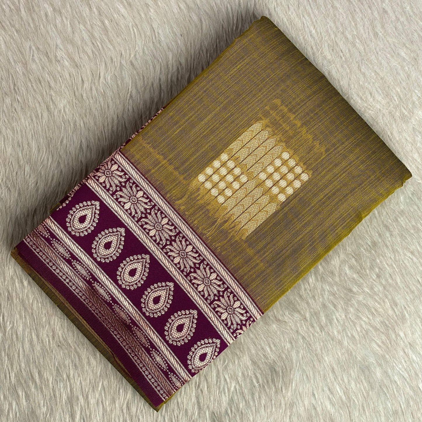 Shivakami Green & Violet Chanderi Cotton Silk Saree with Rich Silk Pallu