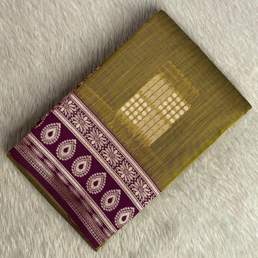 Shivakami Green & Violet Chanderi Cotton Silk Saree with Rich Silk Pallu